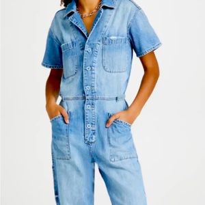 Pistola Denim Shortsleeve Jumpsuit- SMALL